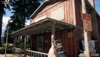 climb onto the porch and head around the side to find a window you can climb into