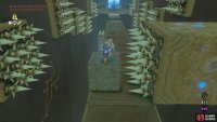 Carefully climb over the stone cube.