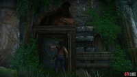 Climb through the space above the door