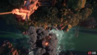 Chloe and Nadine hang on as the train explodes below them