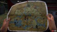 To the right of the map by the tower