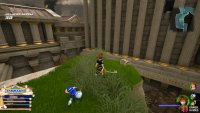 As you head down after saving the civilians from the building, run up the wall and jump across
