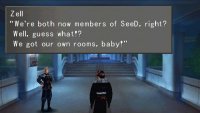 One last nuisance awaits Squall on his way to his dorm, but at least Zell bears welcome news