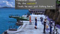 Talk to a dog-accompanied soldier in the port to learn the captain was fishing