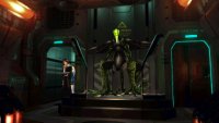 A sedentary, docile green propagator rests on an elevator