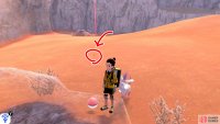 5/10: From Diglett 4, continue following the cliff wall in a clock-wise direction. Soon, you’ll reach another boulder with a regular item ball. Stand where the item ball is and turn around to face the nearest Pokémon Den. It’s in the sand, a few paces away.