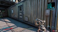 Head up the stairs and climb the container to the right