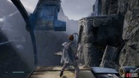 Use your Force Slow Ability to slow down the spinning platforms