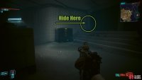 Quickly hide in the corner next to the dumpster, grab the guard when he stops, and place him in the dumpster.