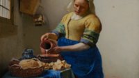 Notice the small stream of milk in the real painting