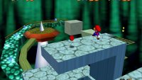 The seventh coin is on top of the platforms near the end