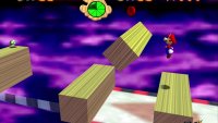 The fifth coin is above the first set of wooden blocks