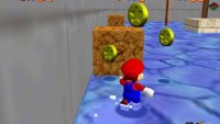 The blocks near the start each have three coins