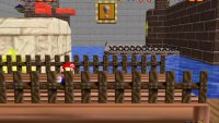 The block on the big wooden platform has three coins