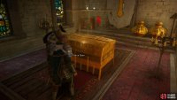 You’ll find the chest behind the altar within the church.