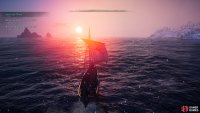 Sail between the rocks on your left and the land on your right.