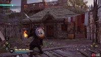 Use your torch to burn the houses in the village until the progress bar is filled.
