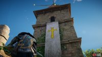 You’ll need to climb the tower of the main church and jump through the window above the banner to enter it.