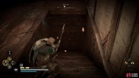 Destroy the blockade to the basement of the larger house with a fire pot or Incendiary Powder Trap ability.