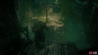 Jump onto the rope wire to the wooden platform. Don’t use the platform to your right yet.
