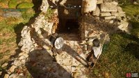 Enter the area beneath the ruins from the steps nearby.