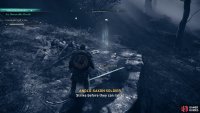 The abandoned weapons are located on the southern shore, across the river.