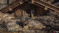 Destroy the door to the buried building to find the saga within.