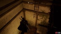 You can jump onto the ladder from a post opposite.