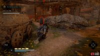 Kill the guard near the haystack and then climb the ladder to the top of the platform nearby.
