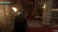 Light the braziers in the room with the open to be granted access to the sanctum.
