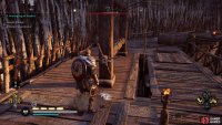 Raise the portcullis from the top of the gate after climbing the ladder.