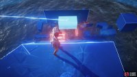 Slide down the second slope to the unstable structure while avoiding the moving red block.