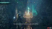 You’ll need to align the beam of light with the mechanism directly in front of you to proceed through the cave.