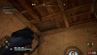 Shoot the wooden barricade above you on the second floor, and then climb through the hole.