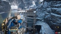 From the top of the crane, shoot the link for the cargo in the tower.