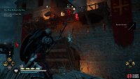 Shoot the right link on the drawbridge.
