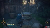 Shoot the wooden barrier on top of the well to jump down.