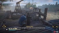 Speak with the smuggler at the docks to give him the crate of medicine.