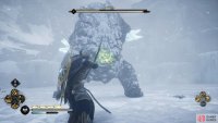 To hit the weak point on Steinnbjorn’s rear end, roll behind him and shoot as the bear is on its hind legs.