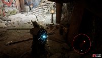Take a fire pot from opposite the barricade and use it to gain access to the chest.