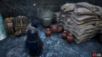 Take a fire pot from the nearby storage house.