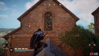You’ll need to break the window without bars behind it to enter the building.