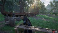 Then, you’ll need to trim the planks of wood with your axe.