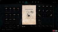 The map depicts a pit at the center of an island, then a picture of a well.