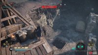 You’ll need to shoot down the bag of rubble to open up the entrance to the basement area.