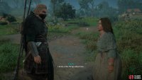 First, speak to the woman to learn of her lover who lives up the hill. 