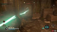 Use the projector and aim it at the projector inside - this will cause the door to shut.