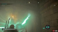 Climb up through the window above the door then use the projector to aim at the door in the east.