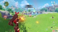 Hold down the attack button to charge Amber’s bow for a stronger attack.
