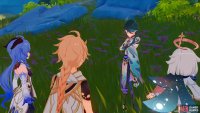 Xaio can be found standing next to the grave under the large tree